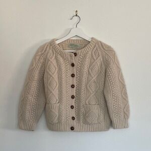 Crana Handknits Kids Cream Cable Knit Wool Cardigan Sweater Ireland Size 4/5